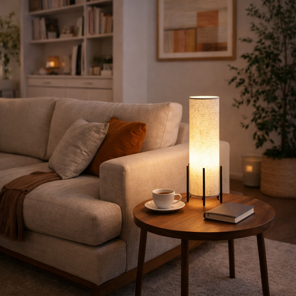 Scandinavian Wood & Fabric Table Lamp for Living Room Lighting