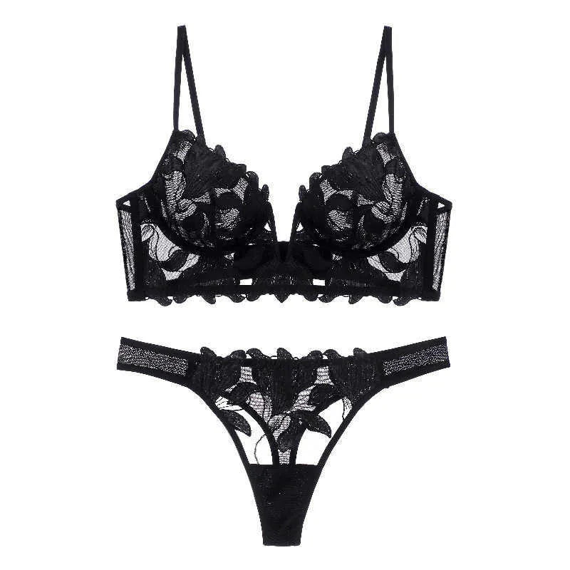 Sexy French Lace Lingerie Set with Deep V-Neckline