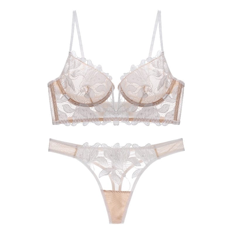 Sexy French Lace Lingerie Set with Deep V-Neckline