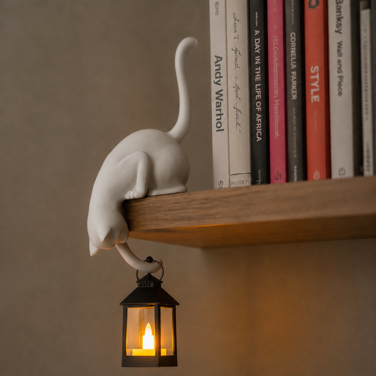 Lanterne LED en forme de chat à poser sur une étagère