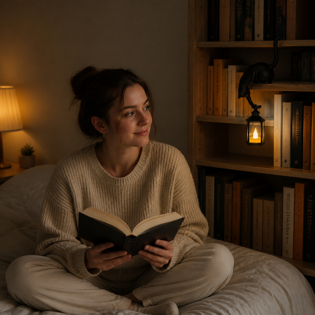Lanterne LED en forme de chat à poser sur une étagère