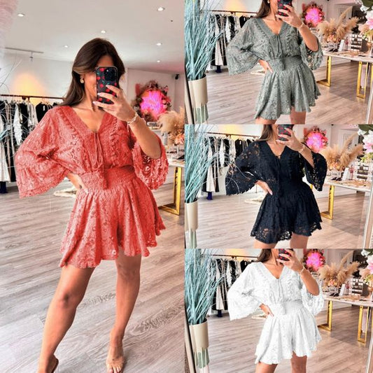 Short V-Neck Lace Suit