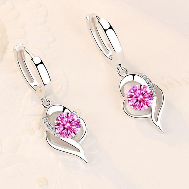 Silver Earrings with Cubic Zirconia Inlaid Flowers