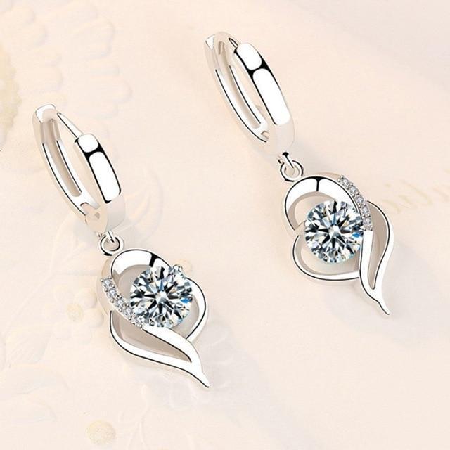 Silver Earrings with Cubic Zirconia Inlaid Flowers