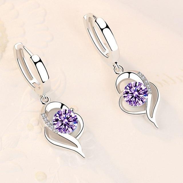 Silver Earrings with Cubic Zirconia Inlaid Flowers