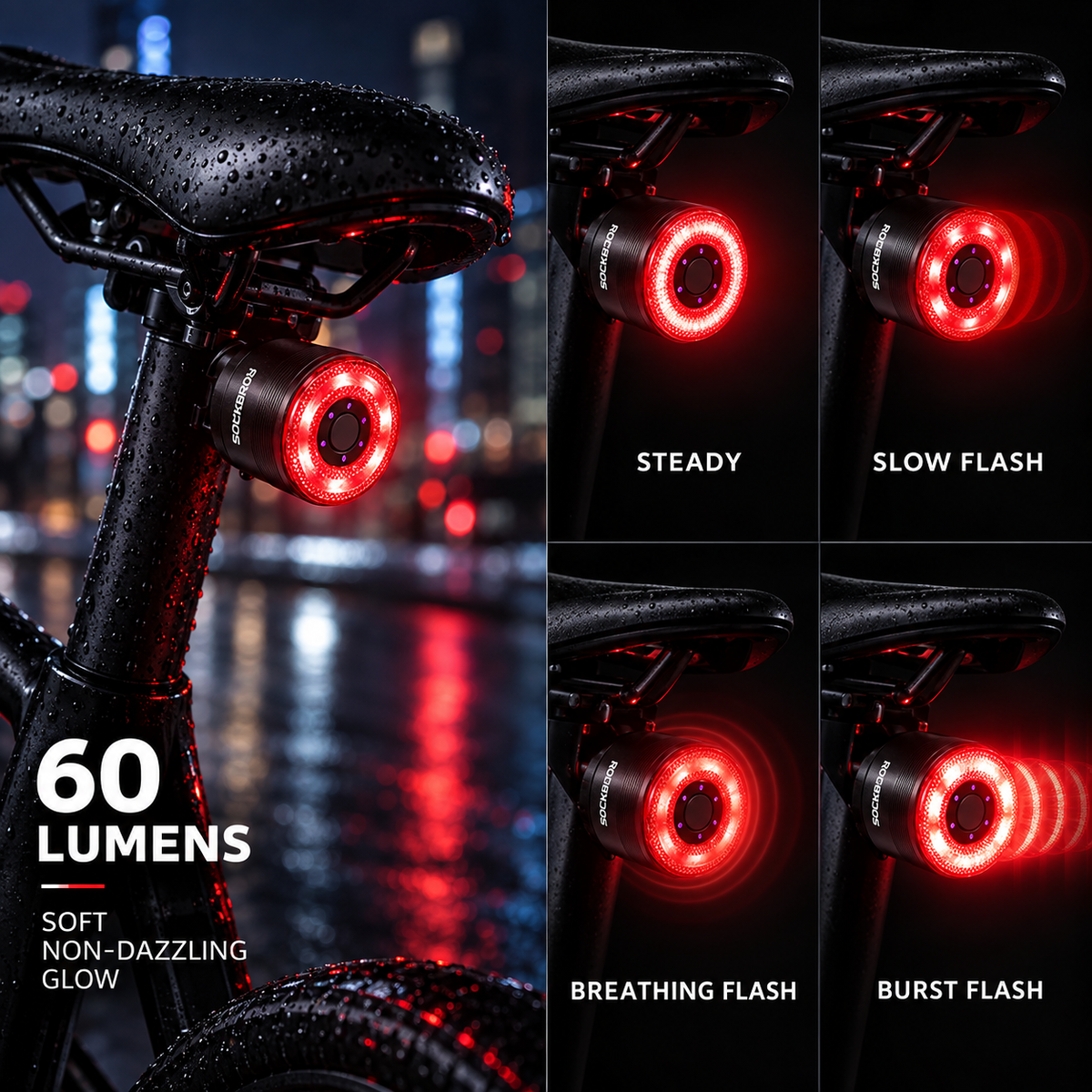 Feu arrière de vélo intelligent automatique