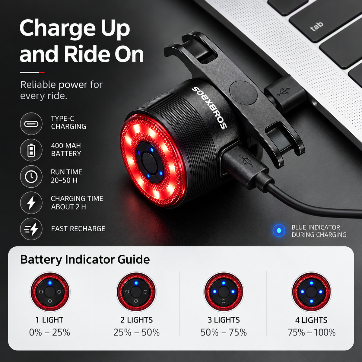 Feu arrière de vélo intelligent automatique