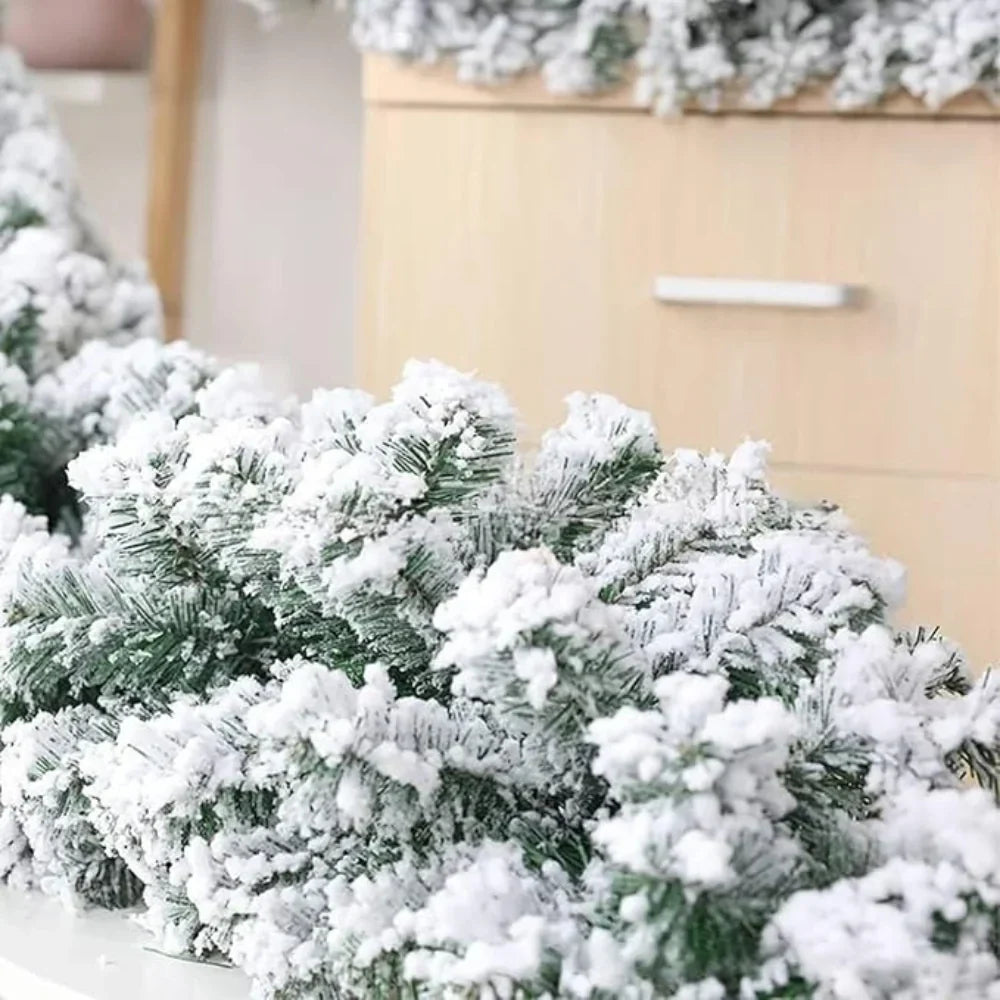 Snow-Flocked Artificial Christmas Garland for Stairs and Fireplace with Bendable Wire