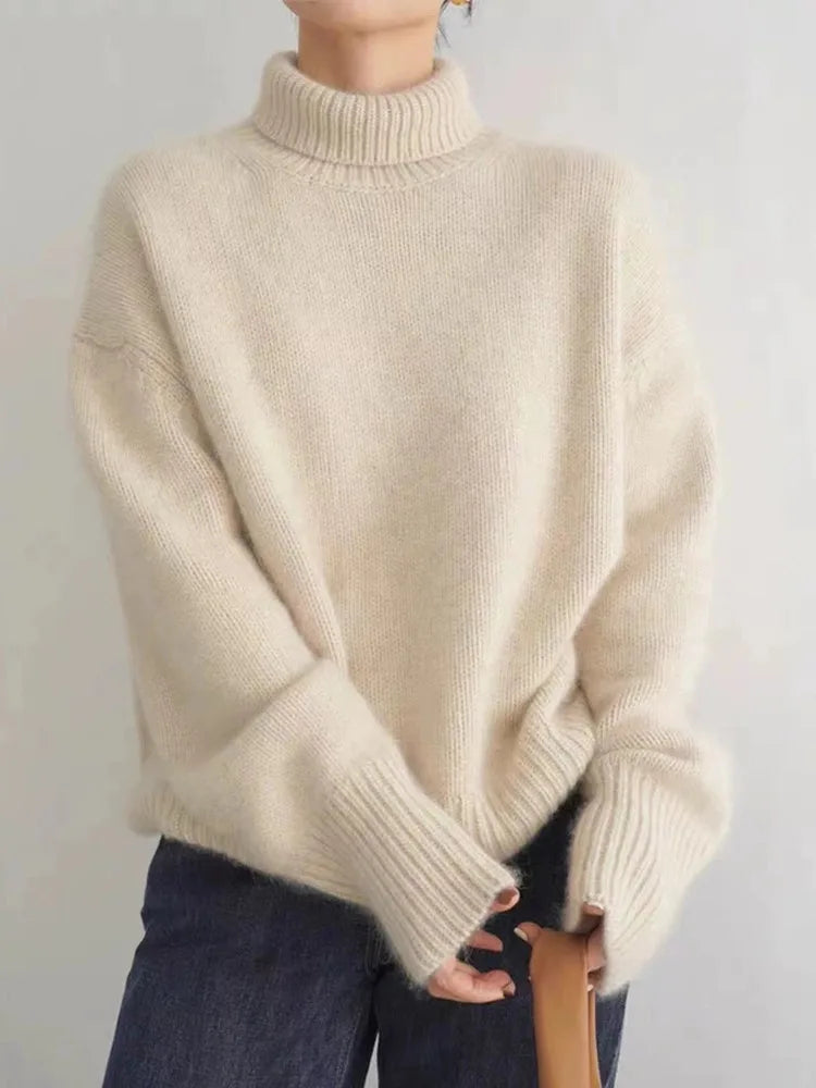 Soft Knit Turtleneck Sweater - Natural Texture