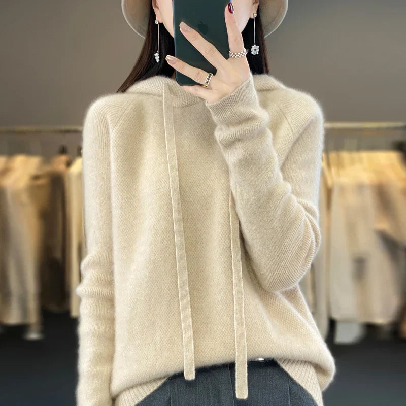 Soft Textured Knit Hooded Sweater