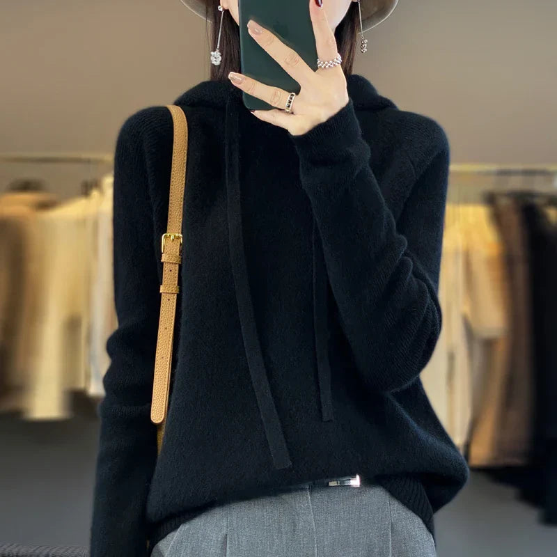 Soft Textured Knit Hooded Sweater