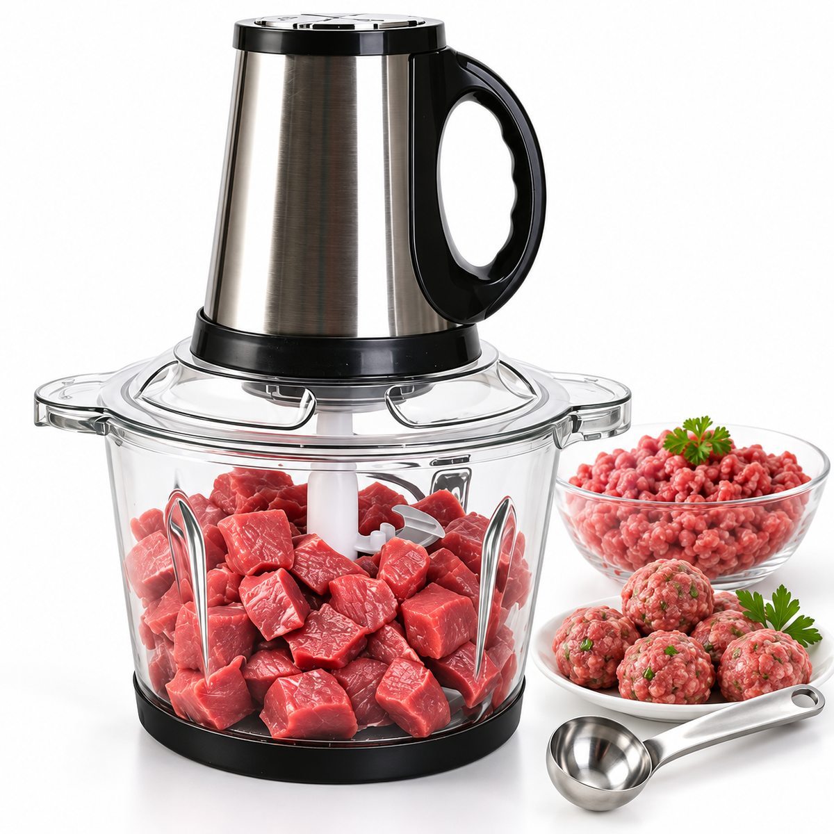Stainless Steel Electric Meat Mincer with Safety Lid