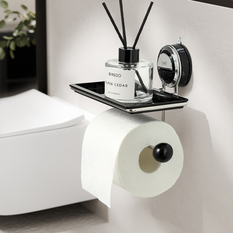Suction Cup Toilet Paper Holder with Wood Grain Design – Drill-Free Stainless Steel, Easy Installation on Smooth Surfaces