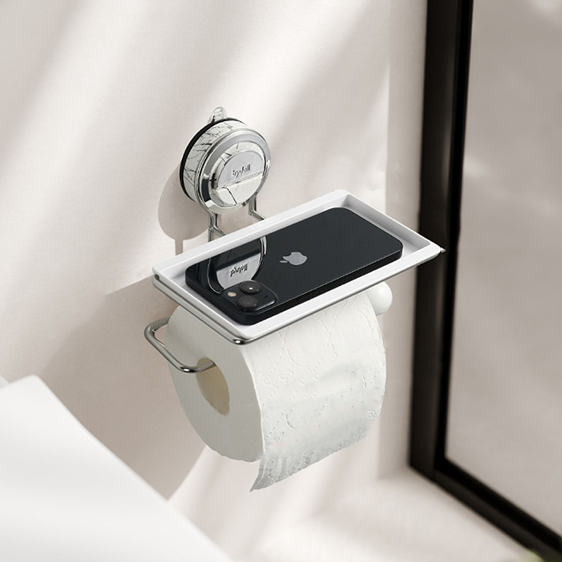 Suction Cup Toilet Paper Holder with Wood Grain Design – Drill-Free Stainless Steel, Easy Installation on Smooth Surfaces