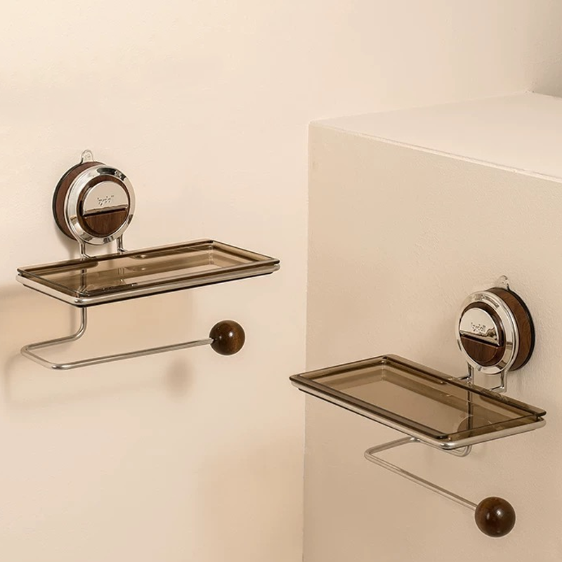 Suction Cup Toilet Paper Holder with Wood Grain Design – Drill-Free Stainless Steel, Easy Installation on Smooth Surfaces