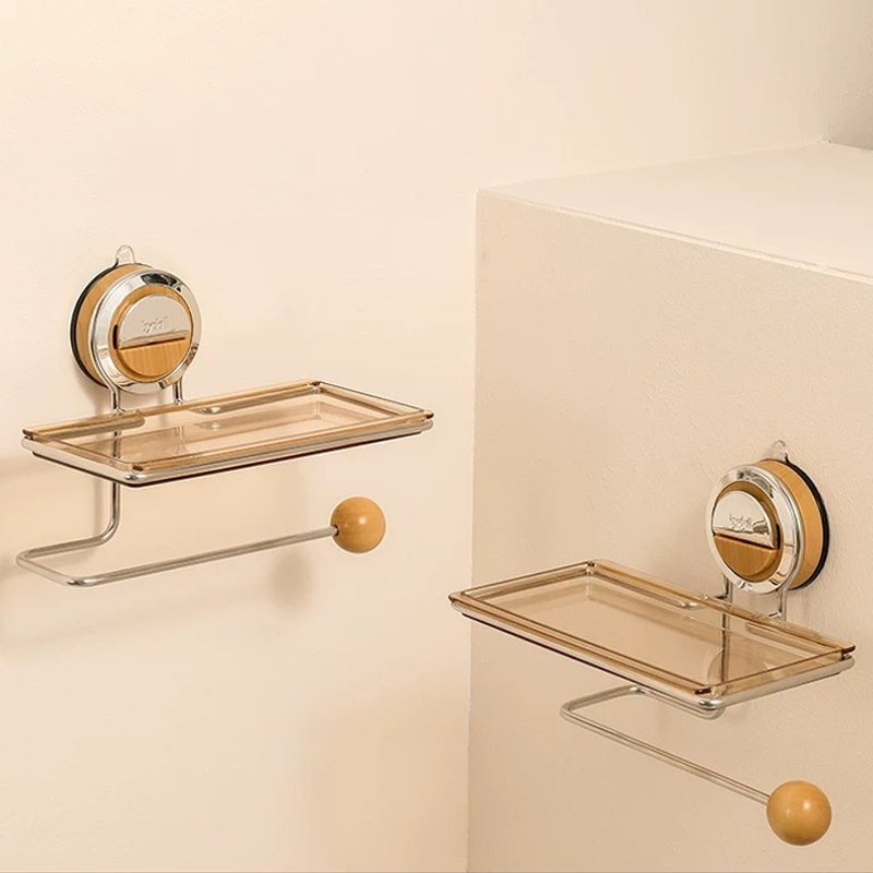 Suction Cup Toilet Paper Holder with Wood Grain Design – Drill-Free Stainless Steel, Easy Installation on Smooth Surfaces