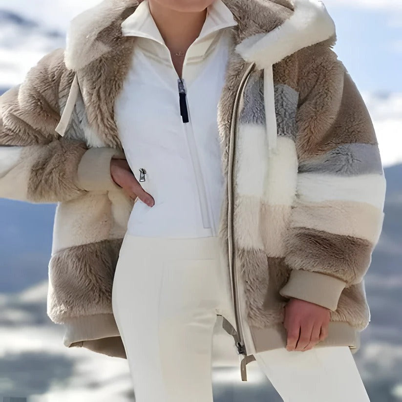 Manteau d'hiver épais à empiècements de couleur et doublure en laine d'agneau
