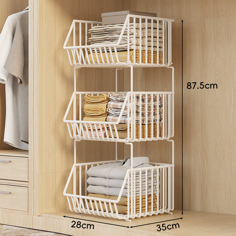 Three-Tier Stackable Wire Closet Basket Organizer