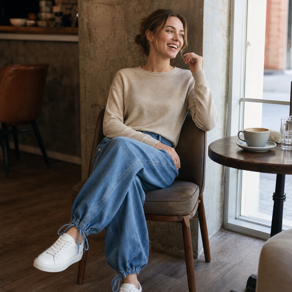 Tie-Hem Curved Barrel-Leg Jeans
