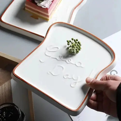 Toast-Shaped Ceramic Plate