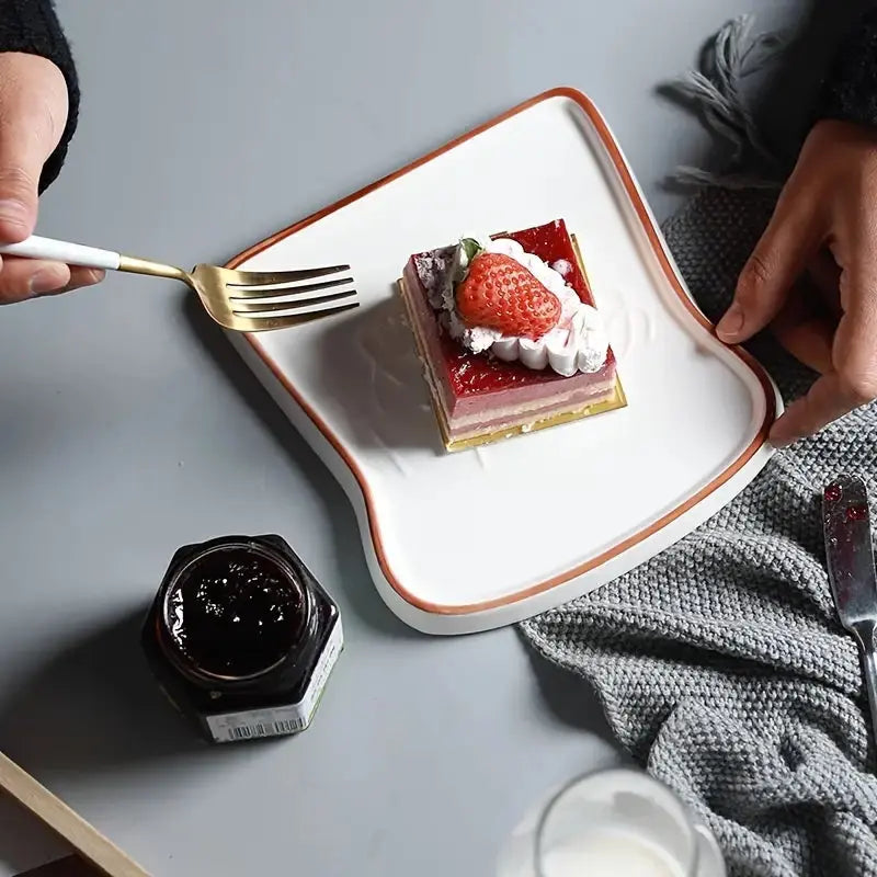 Toast-Shaped Ceramic Plate