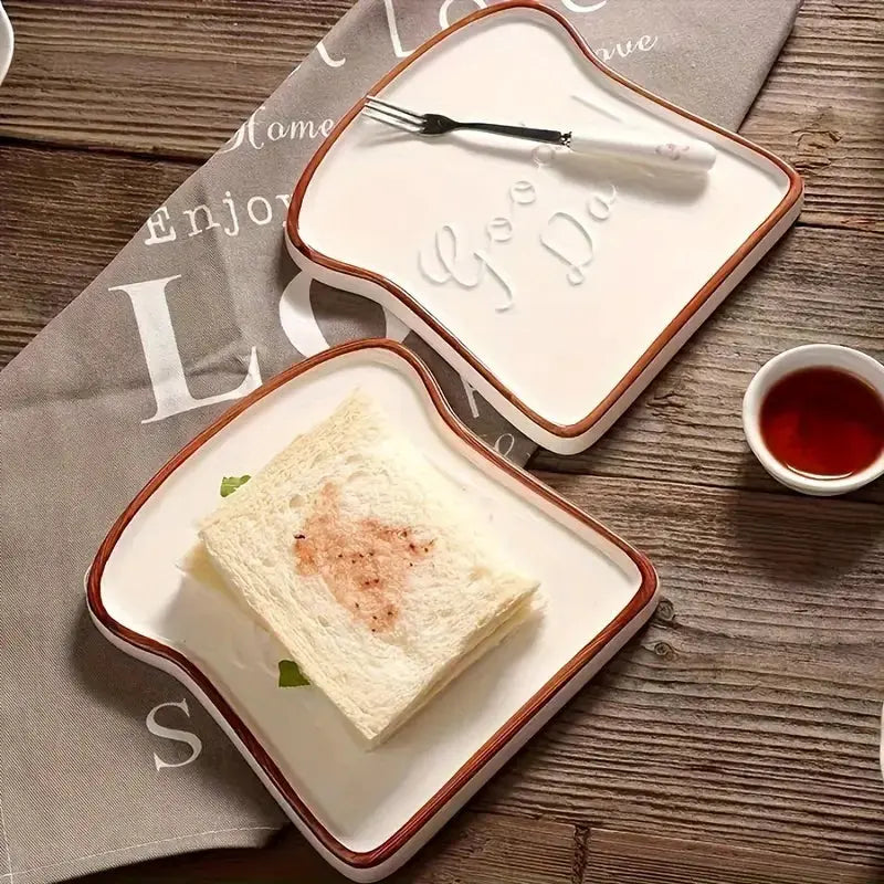 Toast-Shaped Ceramic Plate