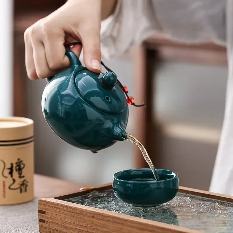 Traditional Ceramic Tea Set with Teapot, Cups, and Incense Burner for Calming Tea Moments