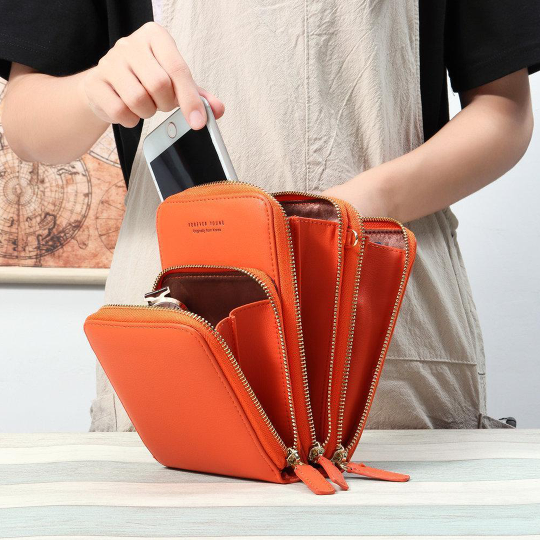 Pochette de téléphone en cuir triple sécurité