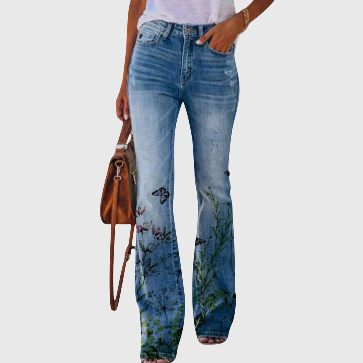 Trousers with Floral and Butterfly Prints