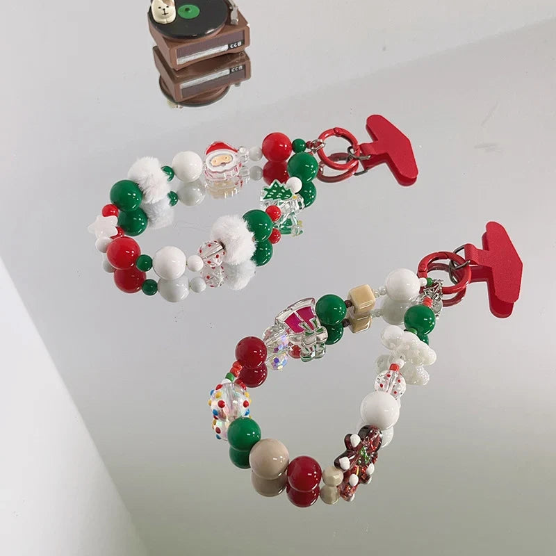 Unisex Christmas-Themed Keychain with Beaded Charm