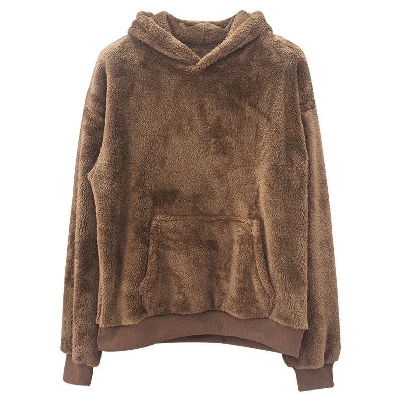 Sweat à capuche douillet en polaire peluche unisexe, avec poche kangourou et coupe oversize