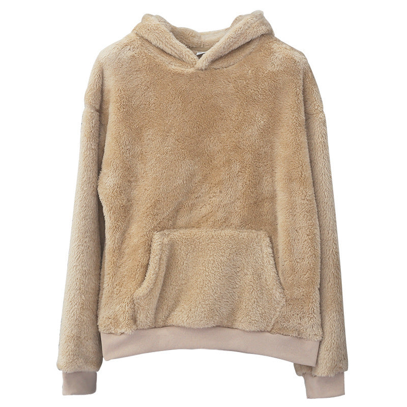 Sweat à capuche douillet en polaire peluche unisexe, avec poche kangourou et coupe oversize