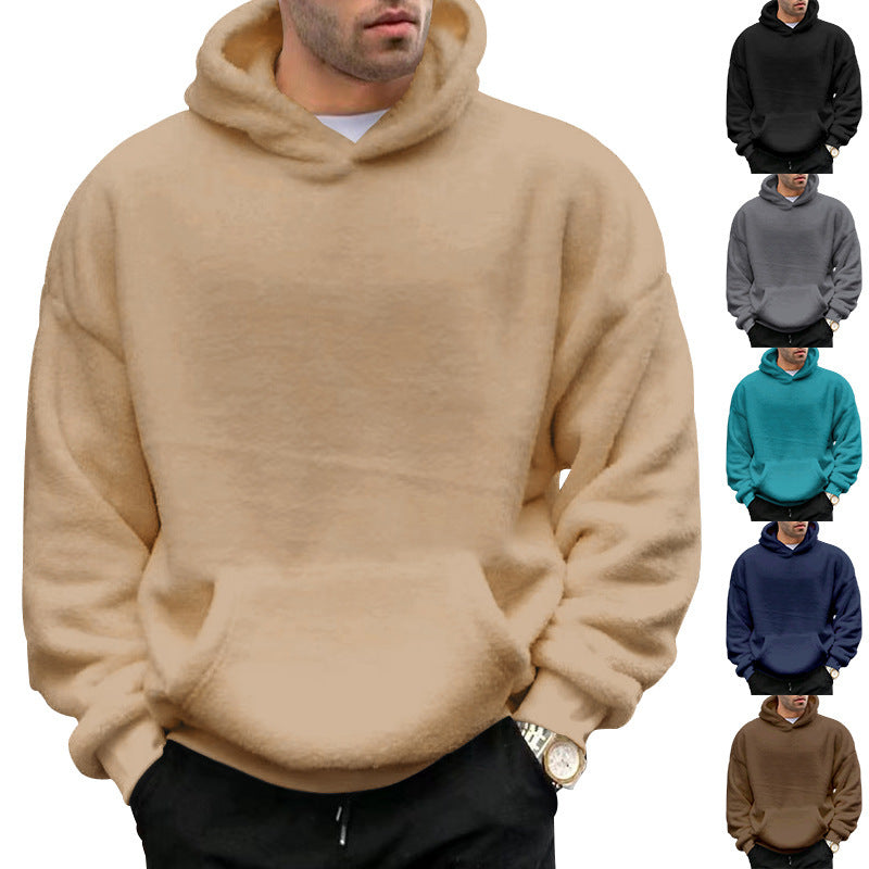 Sweat à capuche douillet en polaire peluche unisexe, avec poche kangourou et coupe oversize
