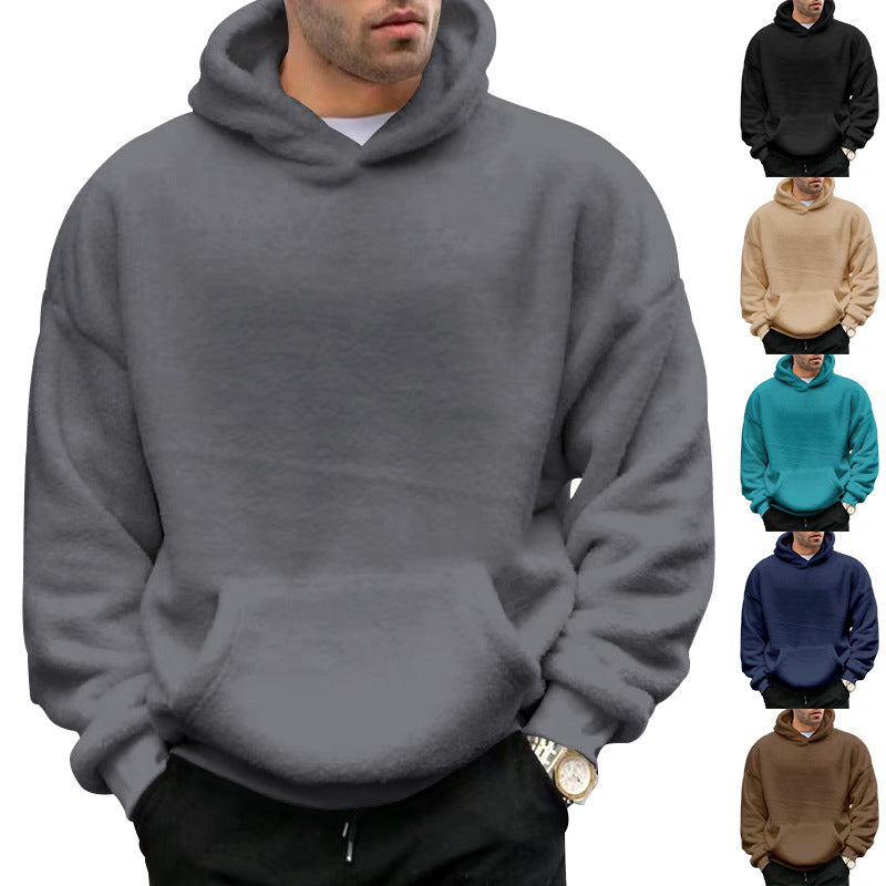 Sweat à capuche douillet en polaire peluche unisexe, avec poche kangourou et coupe oversize