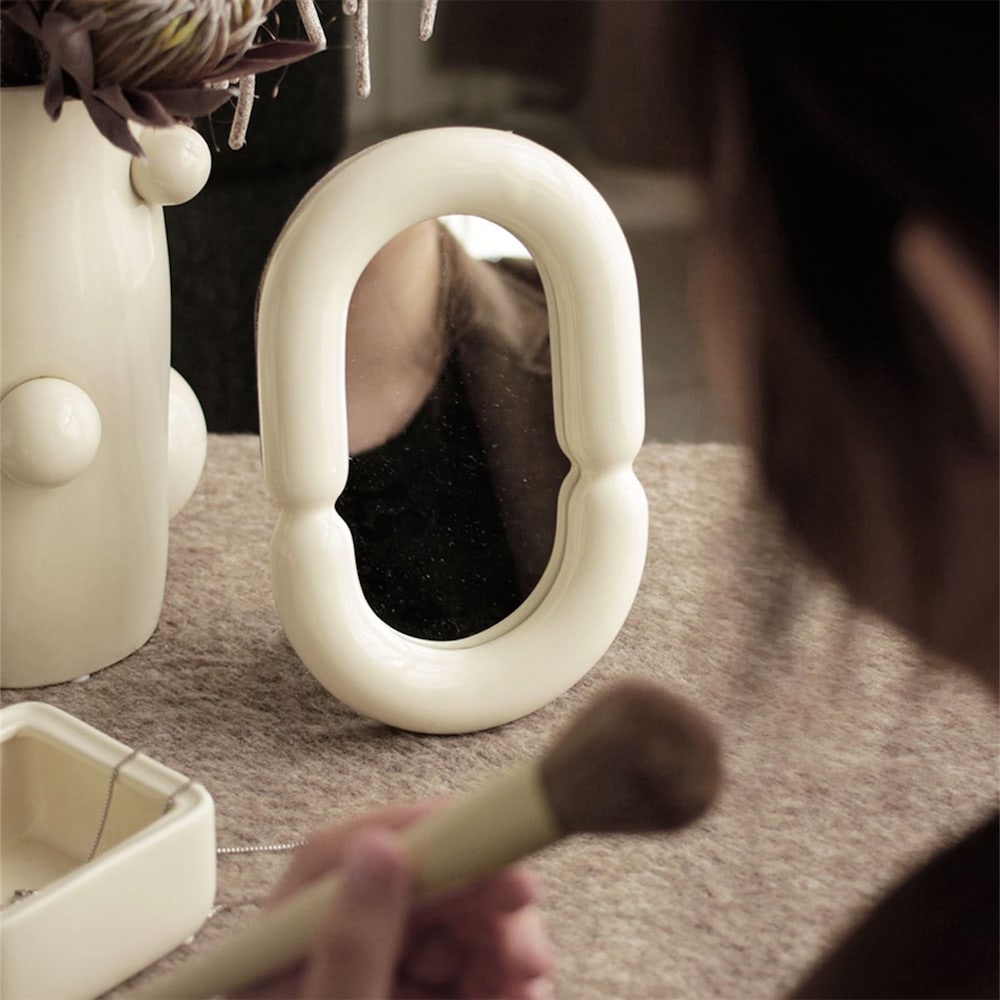 Vanilla Ceramic Makeup Mirror