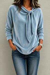 Velvet Tie-Neck Relaxed Blouse