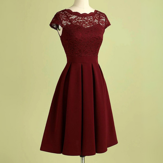 Vintage Burgundy Lace Dress for Autumn