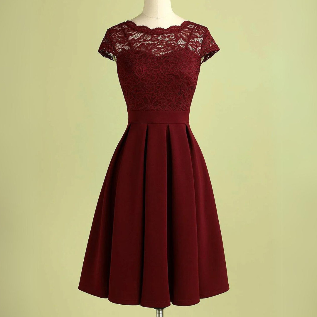 Vintage Burgundy Lace Dress for Autumn