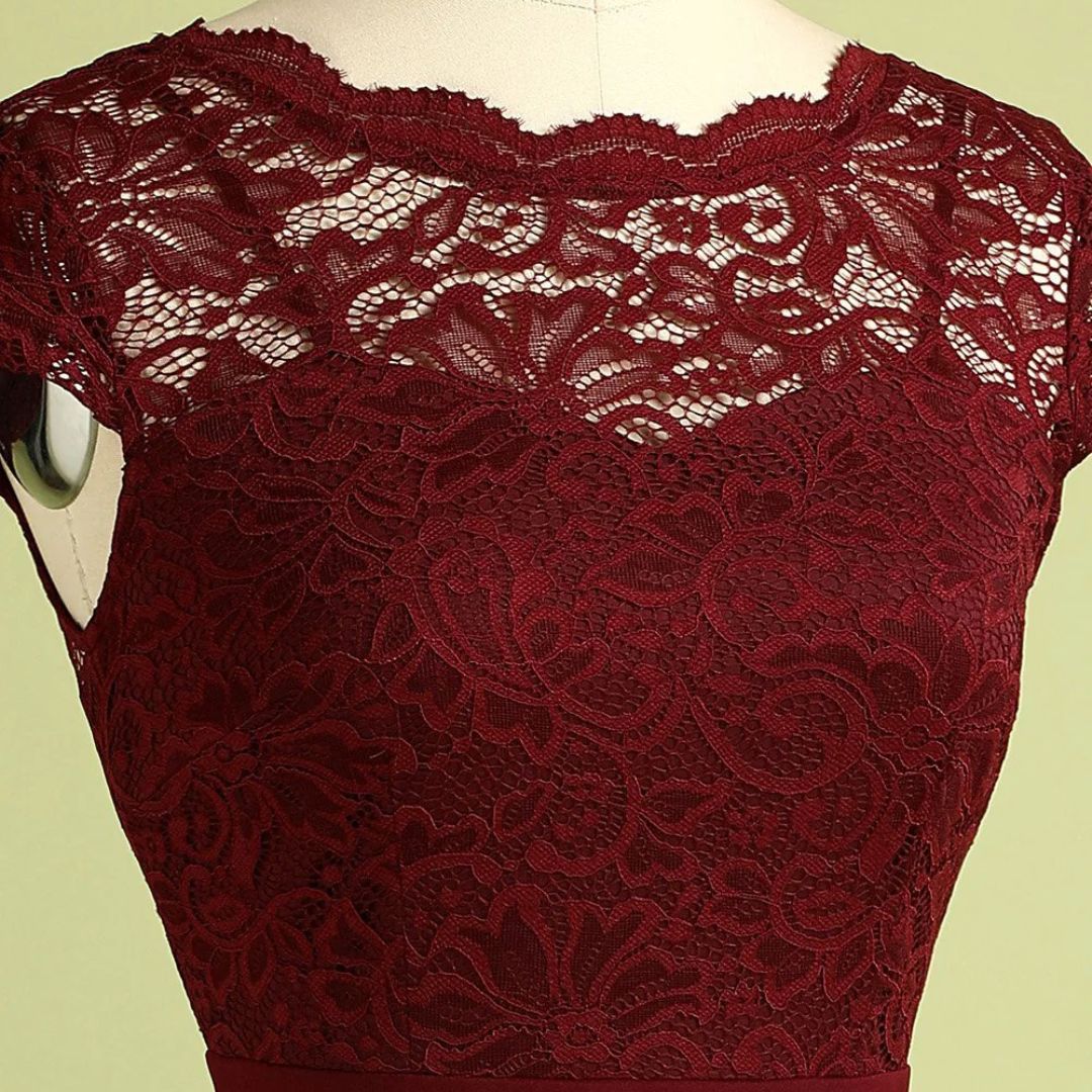 Vintage Burgundy Lace Dress for Autumn