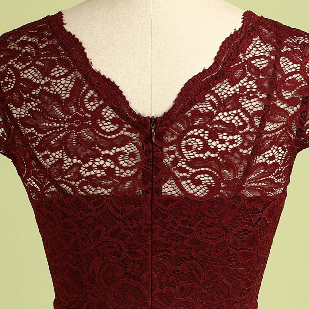 Vintage Burgundy Lace Dress for Autumn