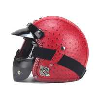 Casco de Motocicleta Vintage de Cuero PU con Máscara Facial y Gafas