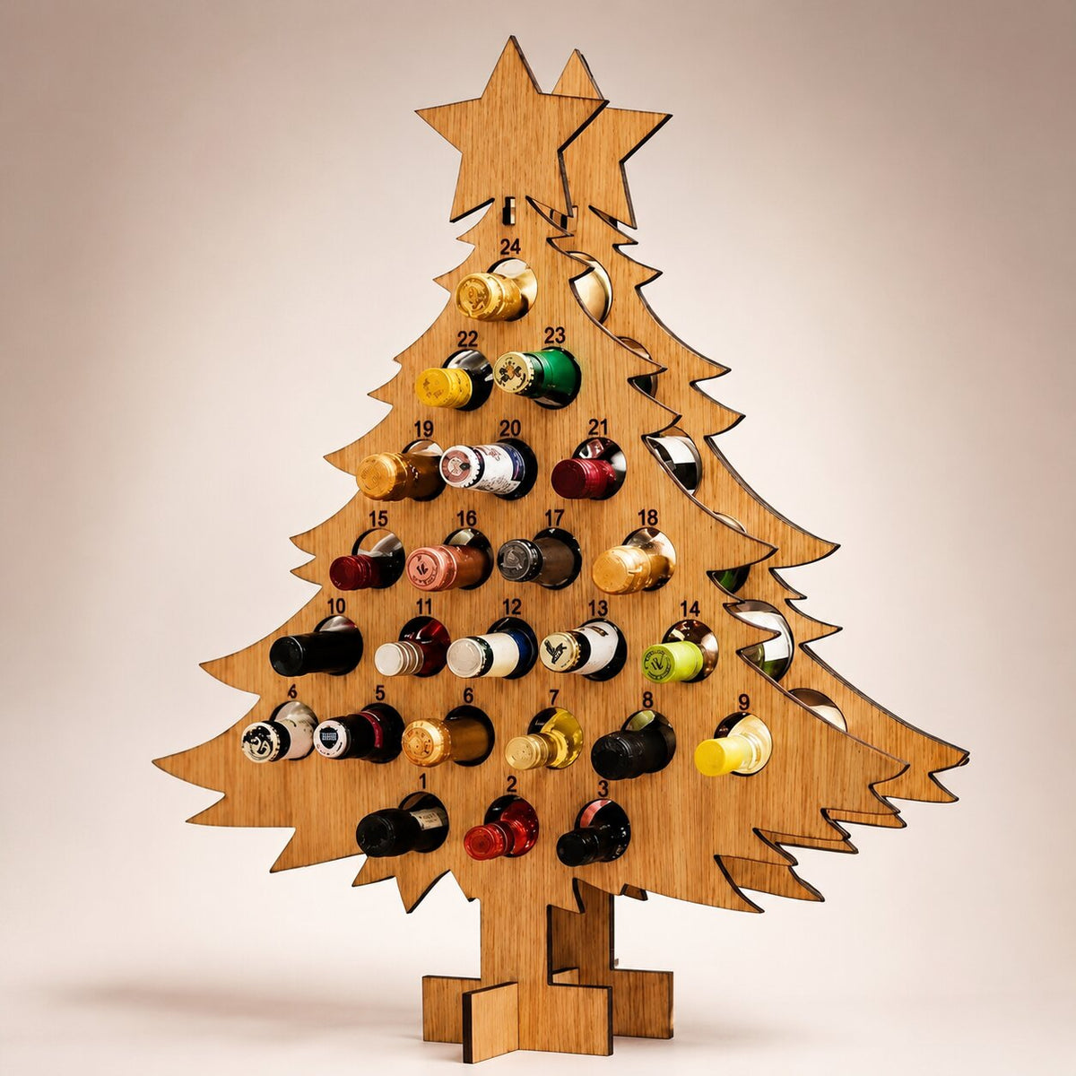 Wine & Beer Advent Calendar Holder - Wooden 24-Slot Countdown Display