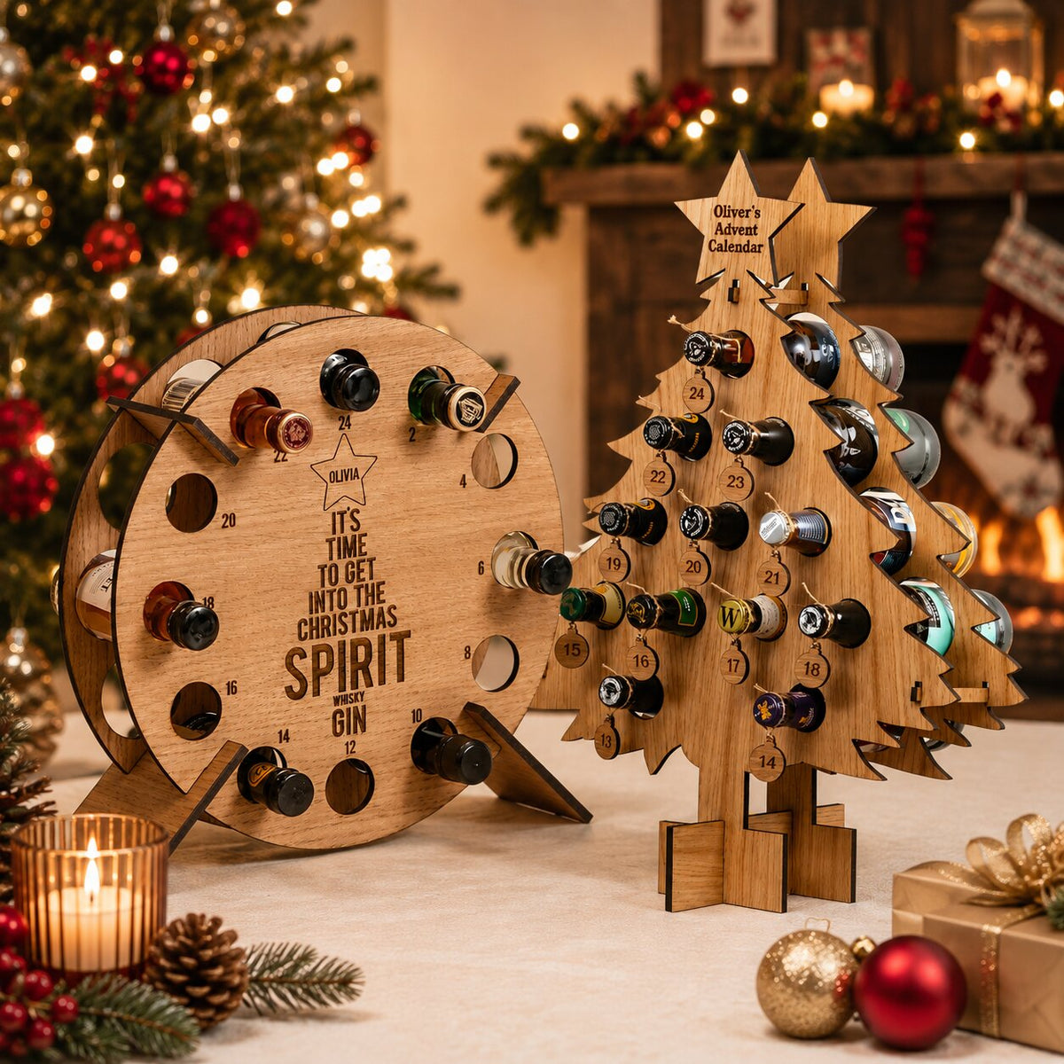Wine & Beer Advent Calendar Holder - Wooden 24-Slot Countdown Display