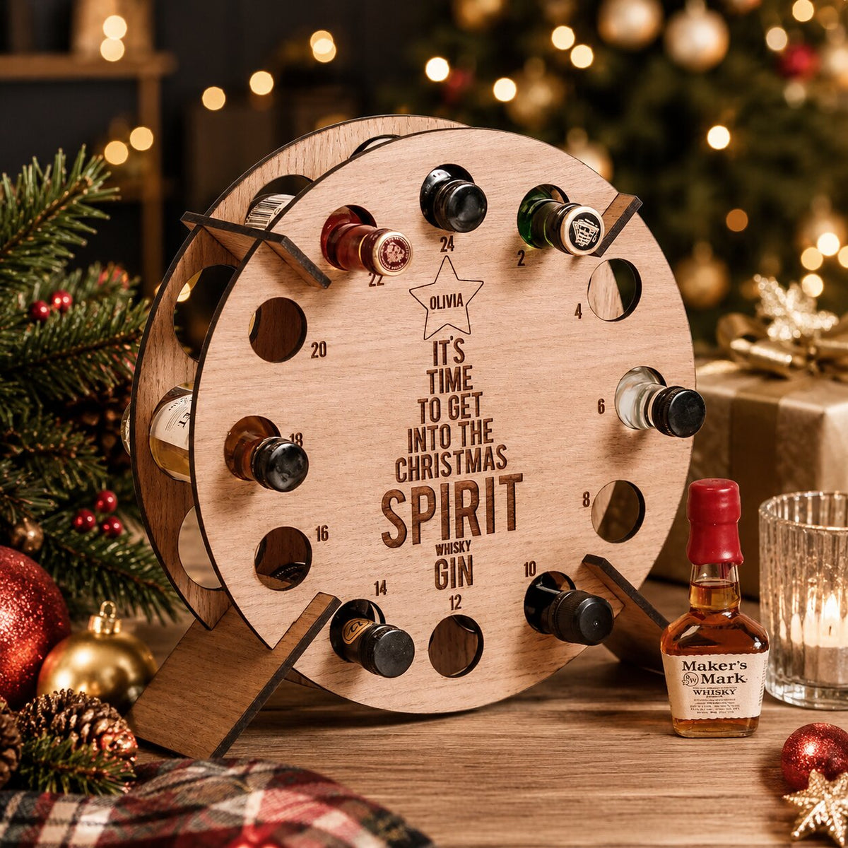 Wine & Beer Advent Calendar Holder - Wooden 24-Slot Countdown Display