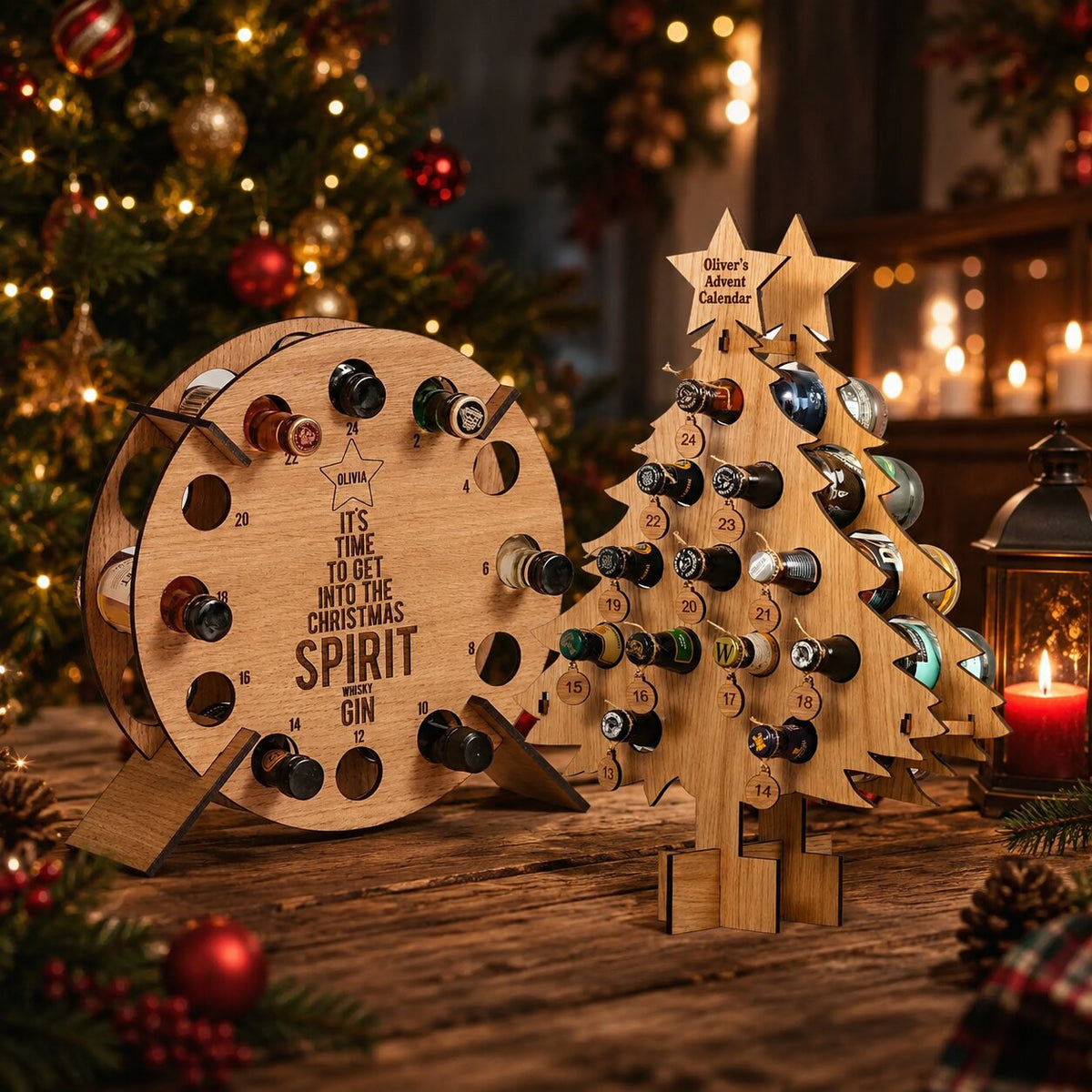 Wine & Beer Advent Calendar Holder - Wooden 24-Slot Countdown Display