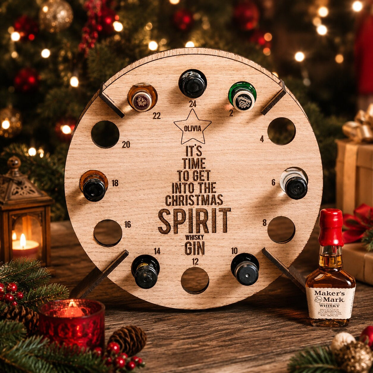 Wine & Beer Advent Calendar Holder - Wooden 24-Slot Countdown Display