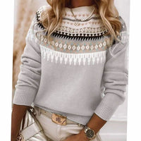 Women's Aztec Patterned Crew-Neck Knit Sweater