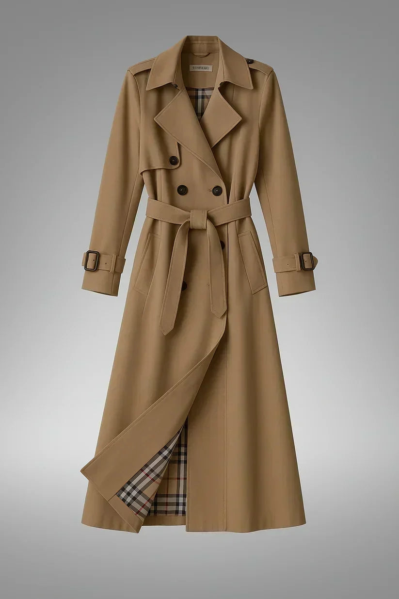 Trench-coat pour femme à double boutonnage, ceinturé et à revers crantés