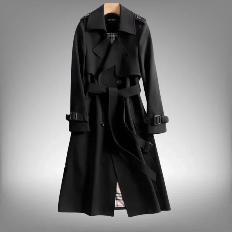Trench-coat pour femme à double boutonnage, ceinturé et à revers crantés