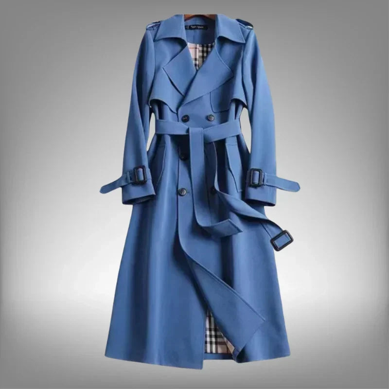 Trench-coat pour femme à double boutonnage, ceinturé et à revers crantés